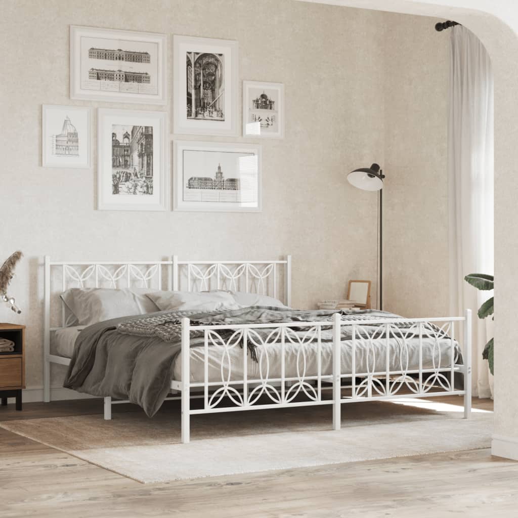 Metal Bed Frame with Headboard and Footboard White 180x200 cm Super King