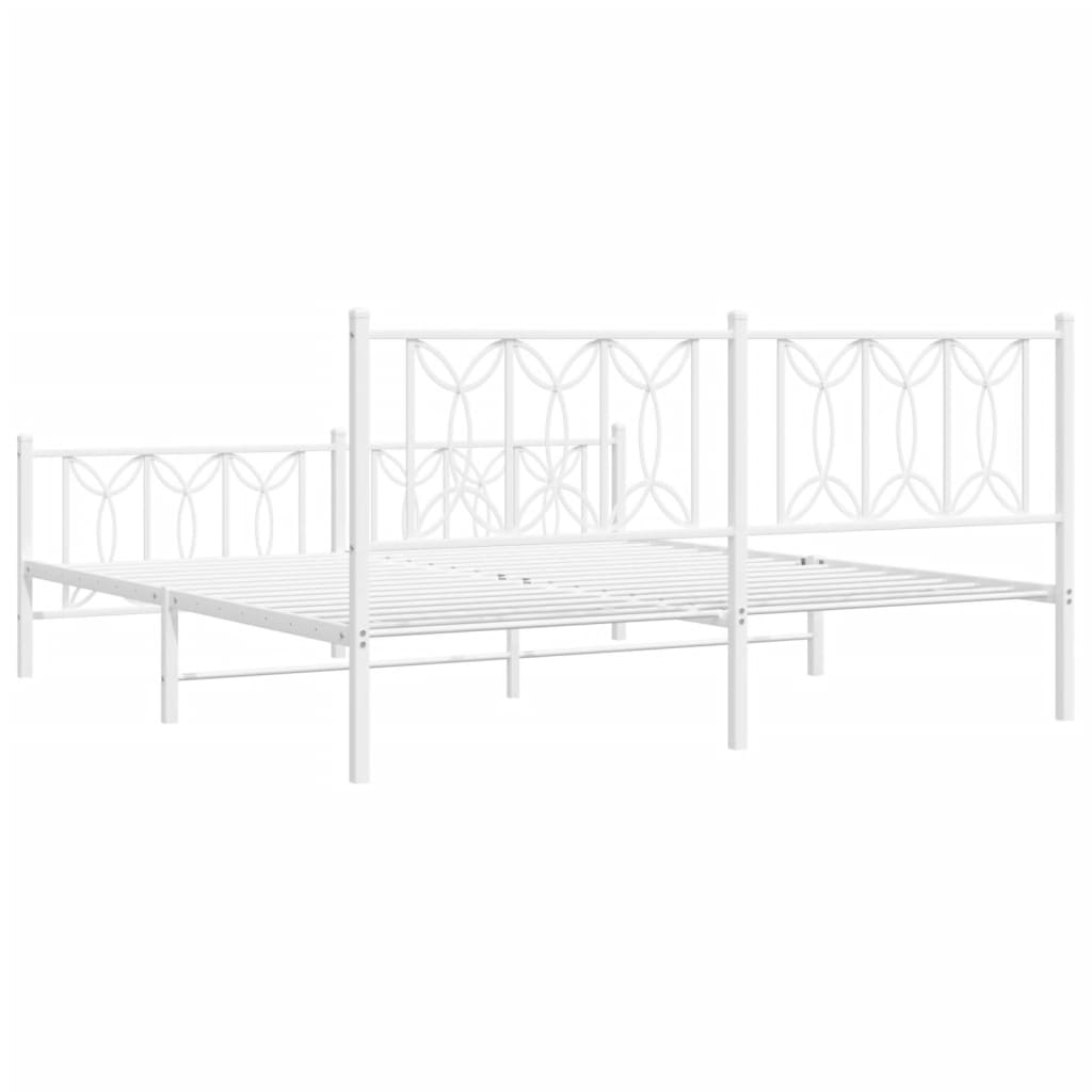 Metal Bed Frame with Headboard and Footboard White 180x200 cm Super King