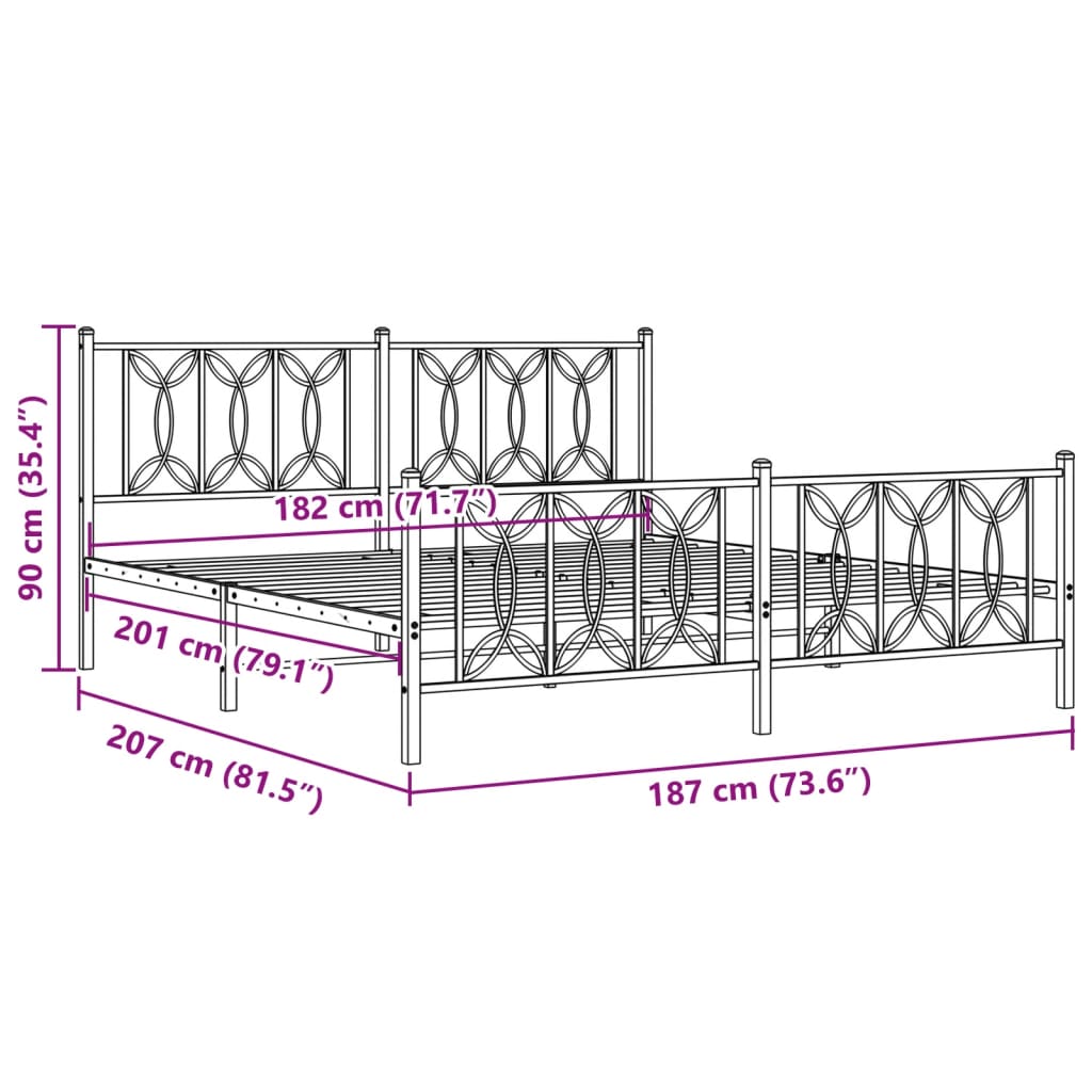 Metal Bed Frame with Headboard and Footboard White 180x200 cm Super King