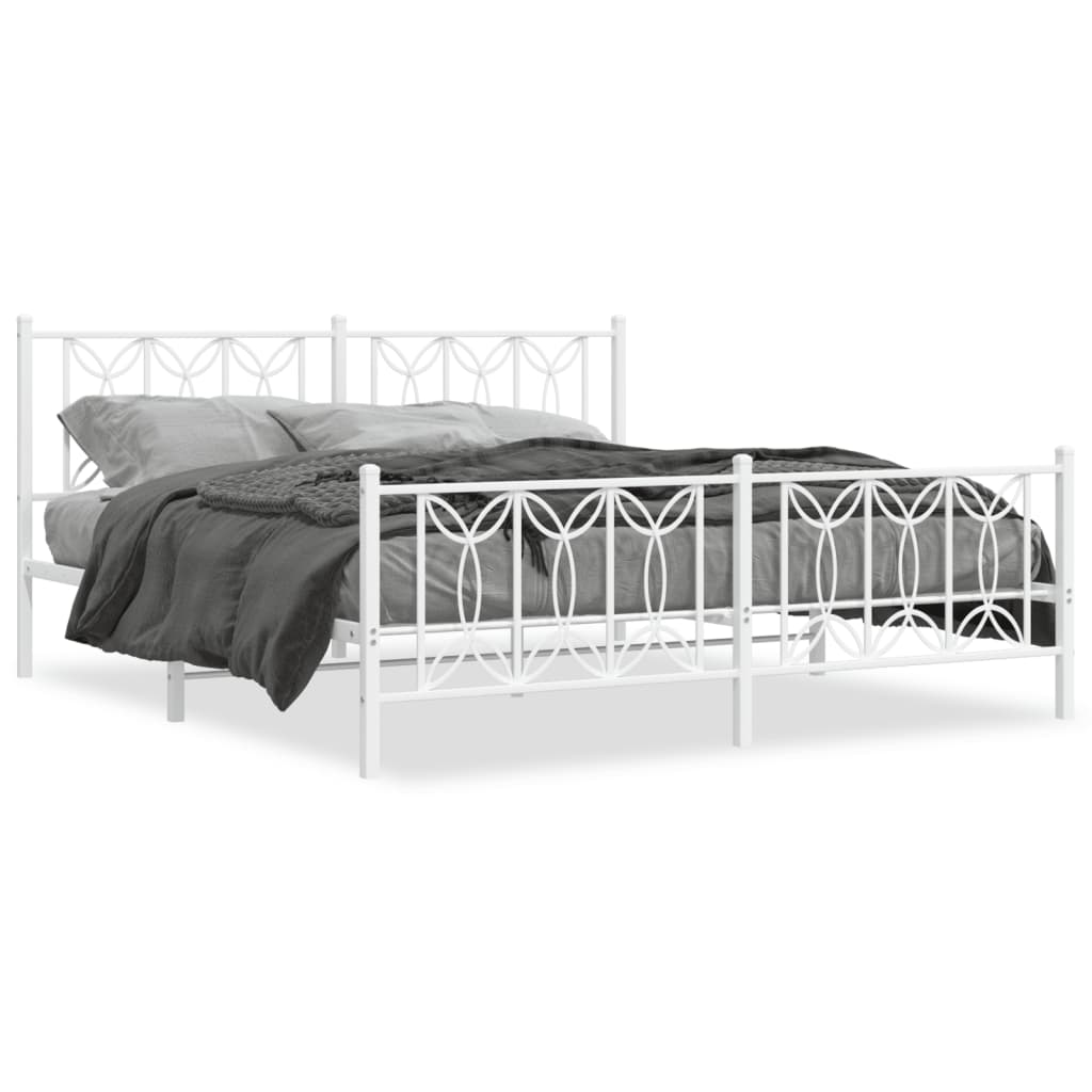 Metal Bed Frame with Headboard and Footboard White 180x200 cm Super King