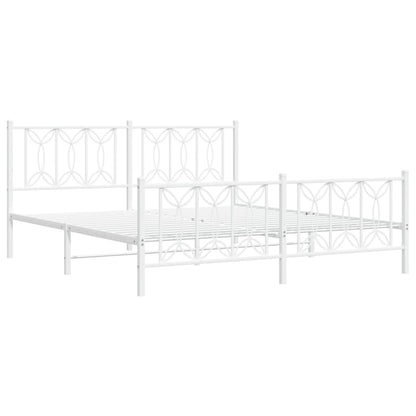 Metal Bed Frame with Headboard and Footboard White 183x213 cm