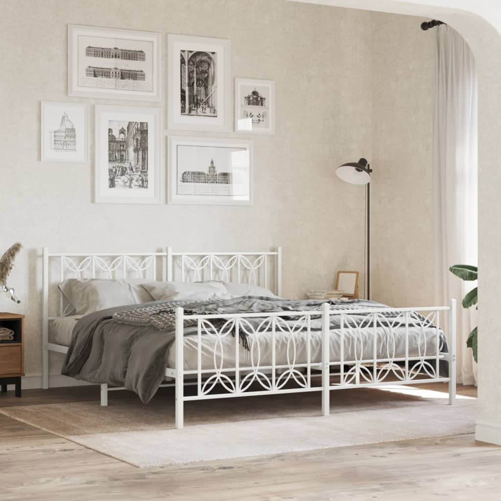 Metal Bed Frame with Headboard and Footboard White 183x213 cm