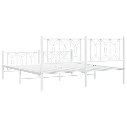 Metal Bed Frame with Headboard and Footboard White 183x213 cm