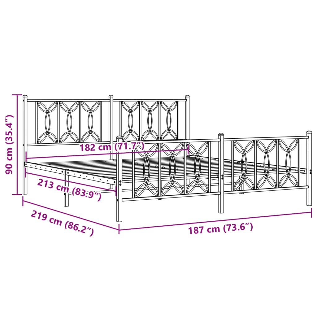 Metal Bed Frame with Headboard and Footboard White 183x213 cm