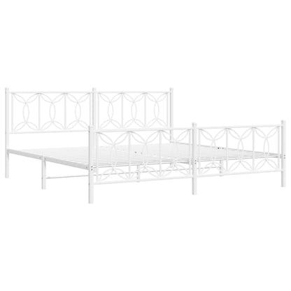 Metal Bed Frame without Mattress with Footboard White 200x200cm