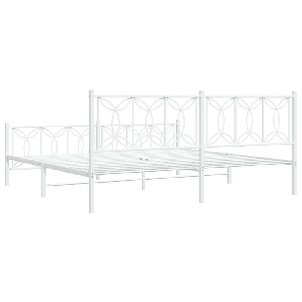 Metal Bed Frame without Mattress with Footboard White 200x200cm