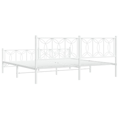 Metal Bed Frame without Mattress with Footboard White 200x200cm