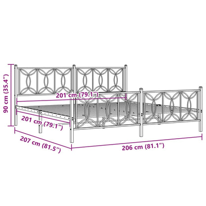 Metal Bed Frame without Mattress with Footboard White 200x200cm