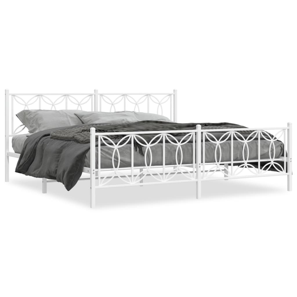 Metal Bed Frame without Mattress with Footboard White 200x200cm