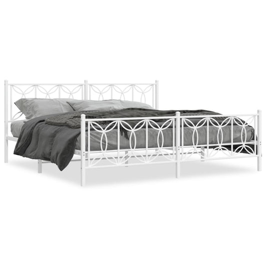 Metal Bed Frame with Headboard and Footboard White 200x200 cm