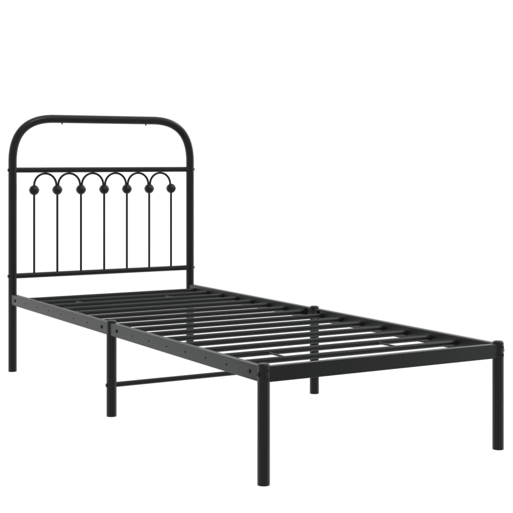 Metal Bed Frame with Headboard Black 80x200 cm