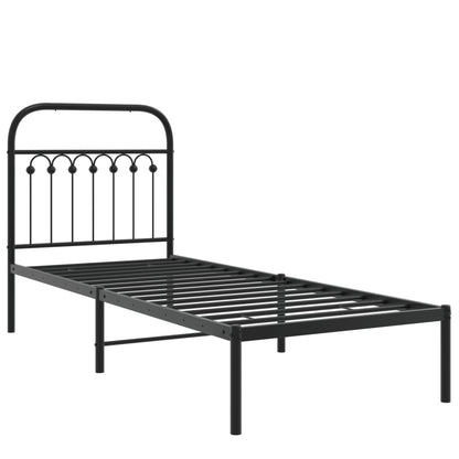 Metal Bed Frame with Headboard Black 80x200 cm