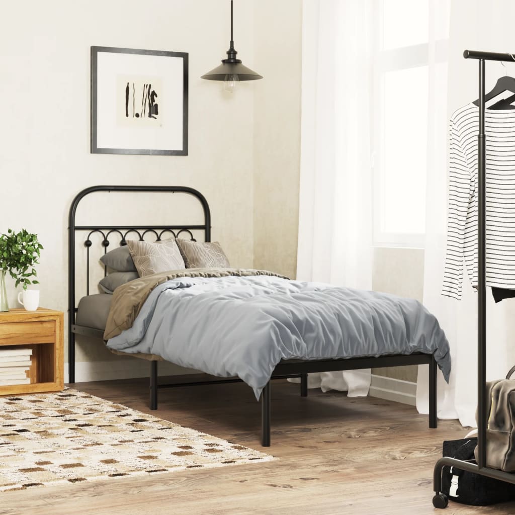 Metal Bed Frame with Headboard Black 80x200 cm