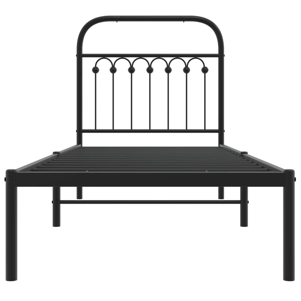 Metal Bed Frame with Headboard Black 80x200 cm