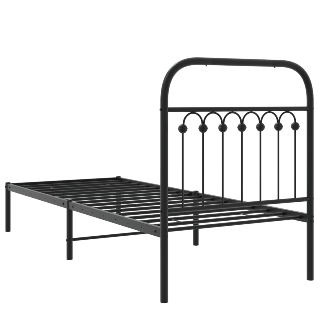 Metal Bed Frame with Headboard Black 80x200 cm