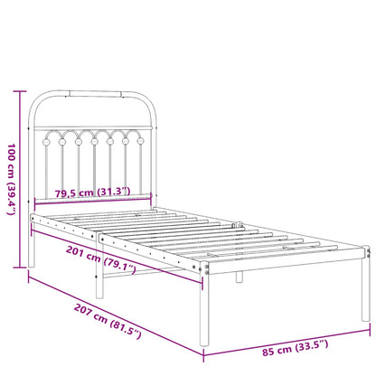 Metal Bed Frame with Headboard Black 80x200 cm