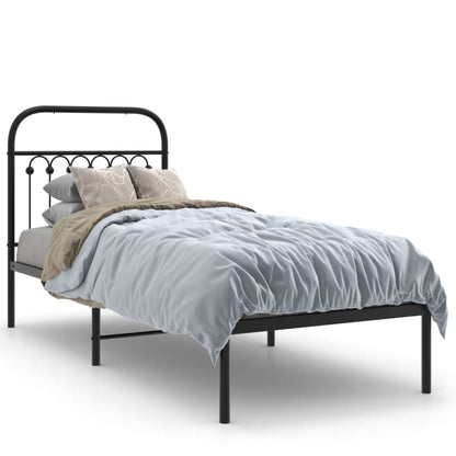 Metal Bed Frame with Headboard Black 80x200 cm