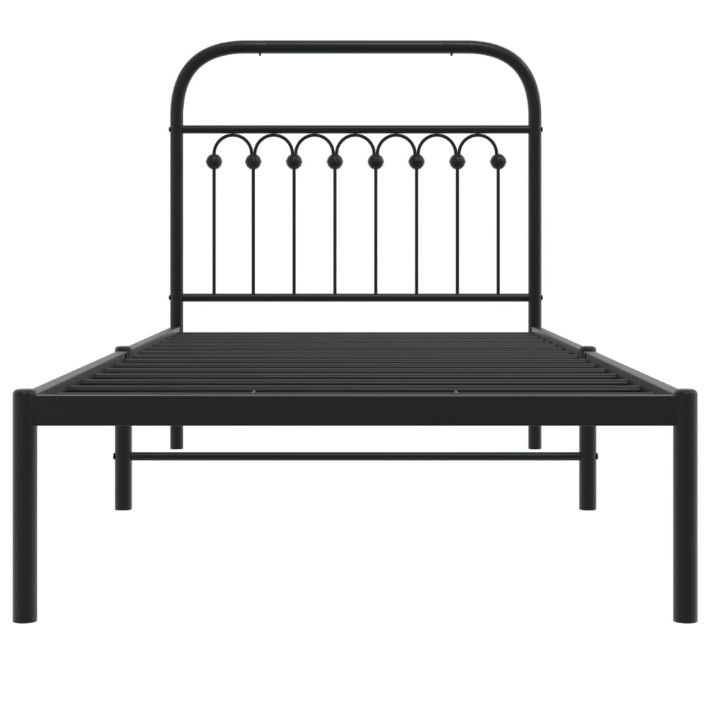 Metal Bed Frame with Headboard Black 90x190 cm Single