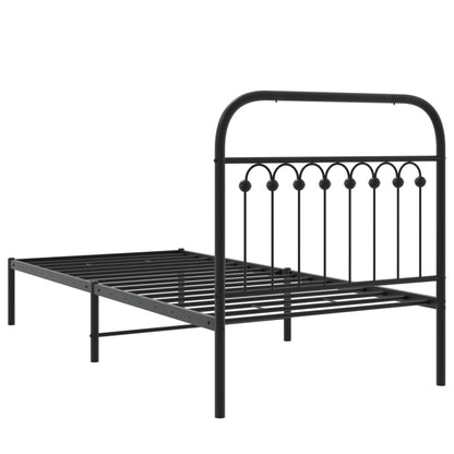 Metal Bed Frame with Headboard Black 90x190 cm Single