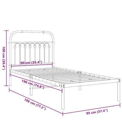 Metal Bed Frame with Headboard Black 90x190 cm Single