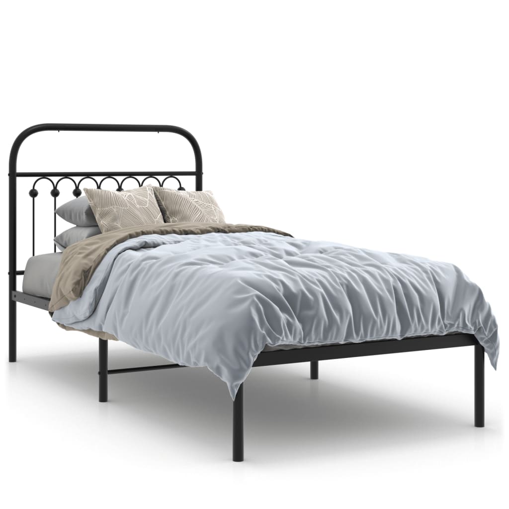 Metal Bed Frame with Headboard Black 90x190 cm Single