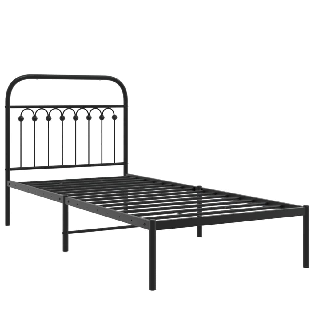 Metal Bed Frame with Headboard Black 90x200 cm