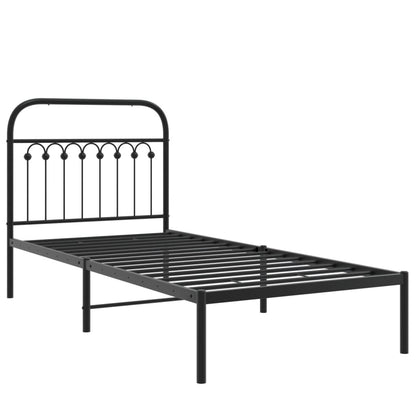 Metal Bed Frame with Headboard Black 90x200 cm