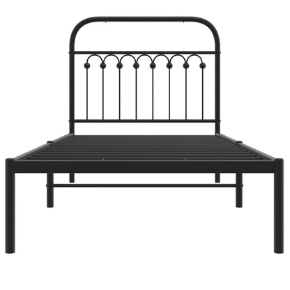 Metal Bed Frame with Headboard Black 90x200 cm