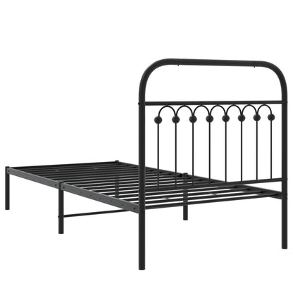 Metal Bed Frame with Headboard Black 90x200 cm