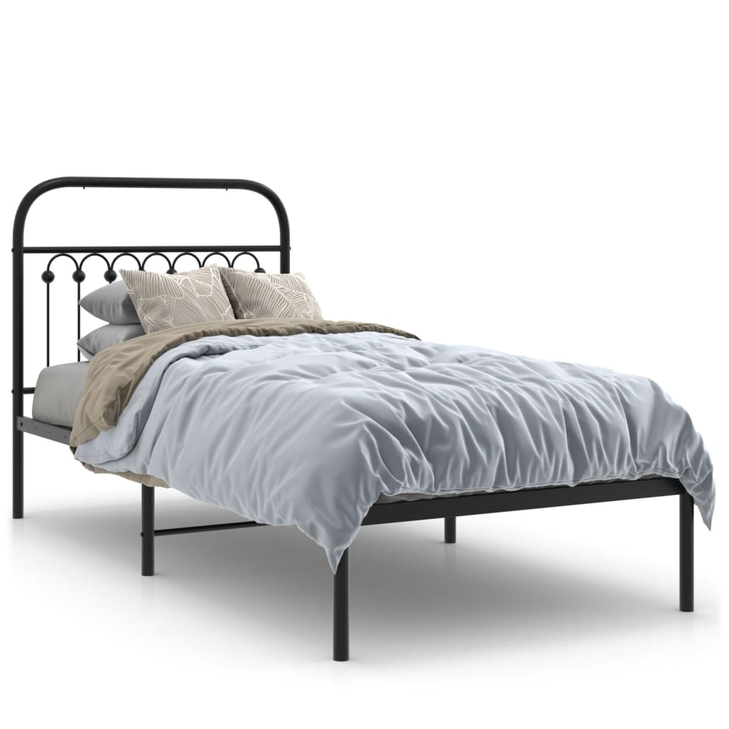 Metal Bed Frame with Headboard Black 90x200 cm