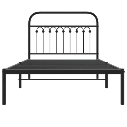 Metal Bed Frame with Headboard Black 100x190 cm