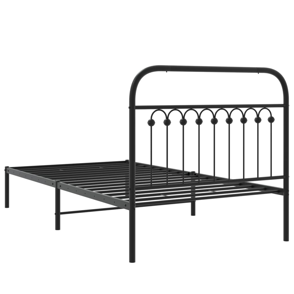 Metal Bed Frame with Headboard Black 100x190 cm