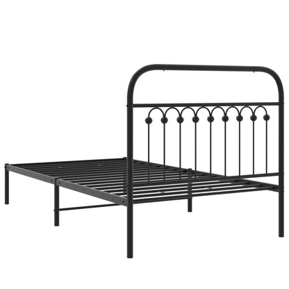 Metal Bed Frame with Headboard Black 100x190 cm