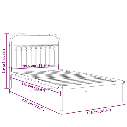 Metal Bed Frame with Headboard Black 100x190 cm