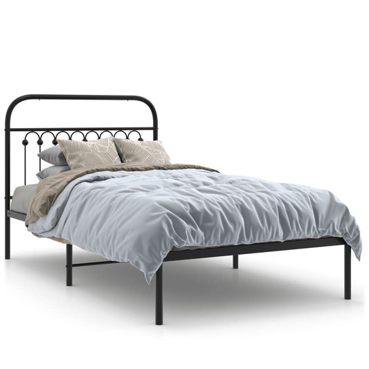 Metal Bed Frame with Headboard Black 100x190 cm