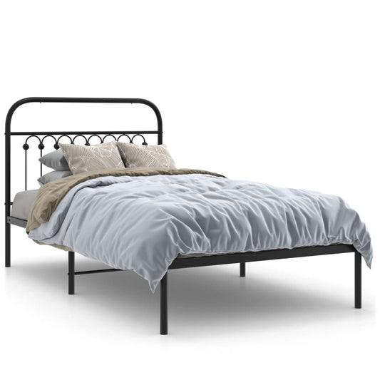 Metal Bed Frame with Headboard Black 100x200 cm