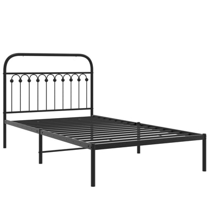 Metal Bed Frame with Headboard Black 107x203 cm