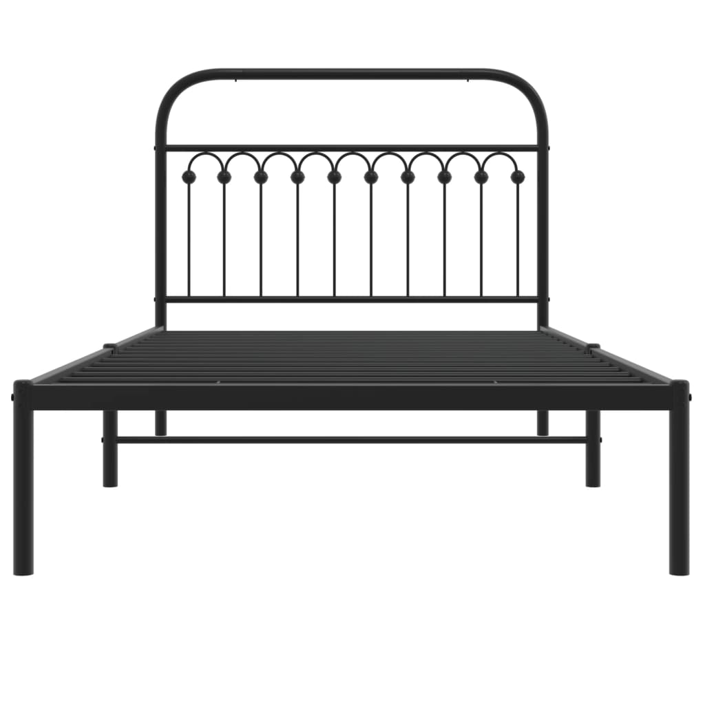 Metal Bed Frame with Headboard Black 107x203 cm