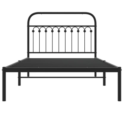 Metal Bed Frame with Headboard Black 107x203 cm