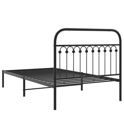 Metal Bed Frame with Headboard Black 107x203 cm