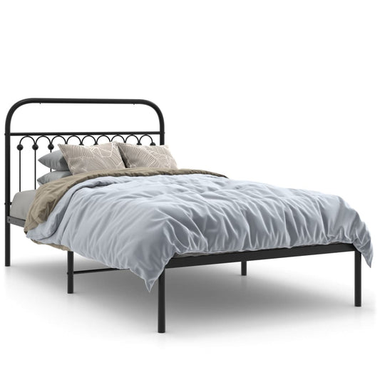 Metal Bed Frame with Headboard Black 107x203 cm