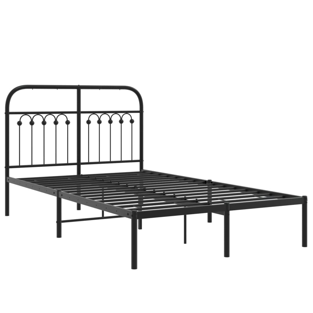 Metal Bed Frame with Headboard Black 120x190 cm Small Double