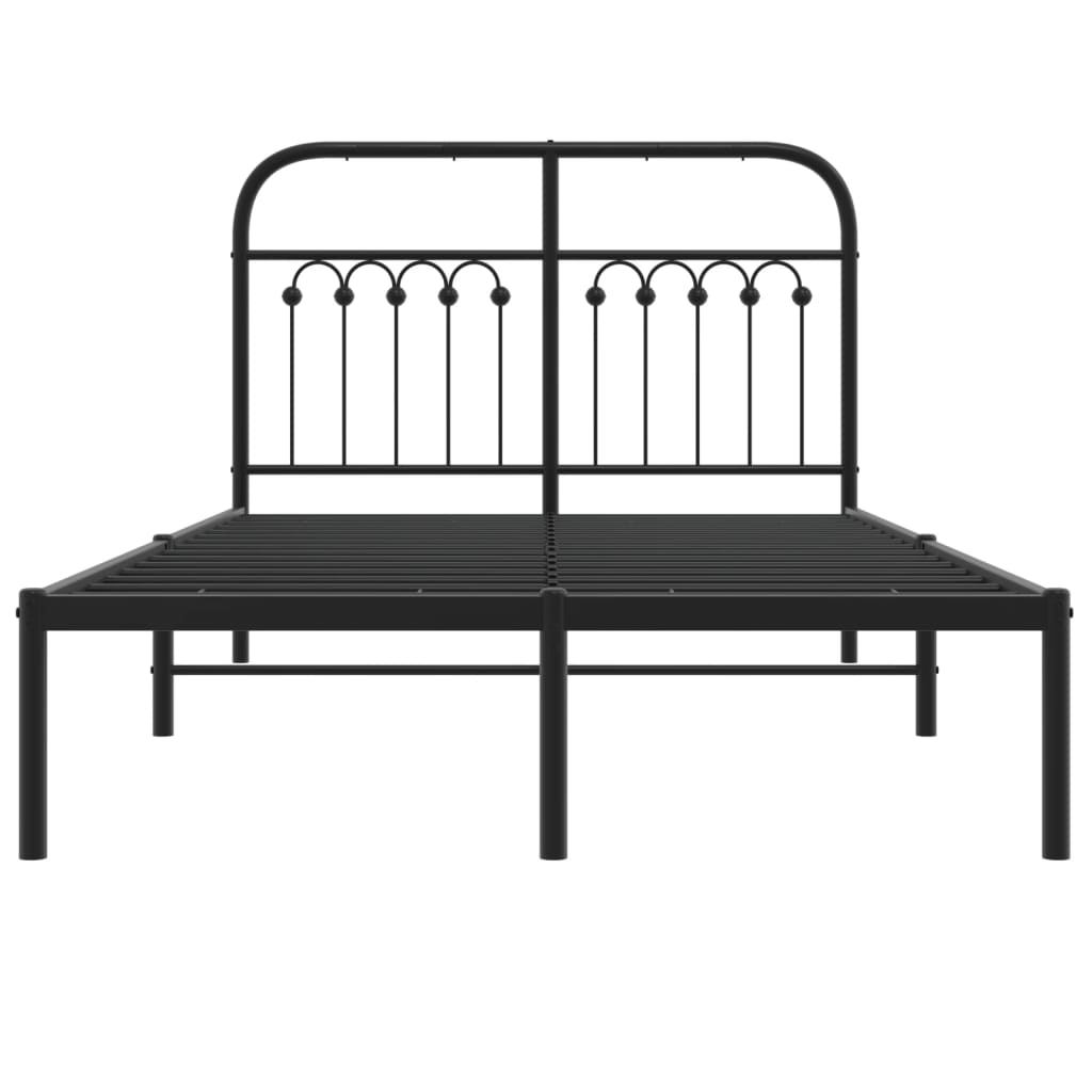 Metal Bed Frame with Headboard Black 120x190 cm Small Double