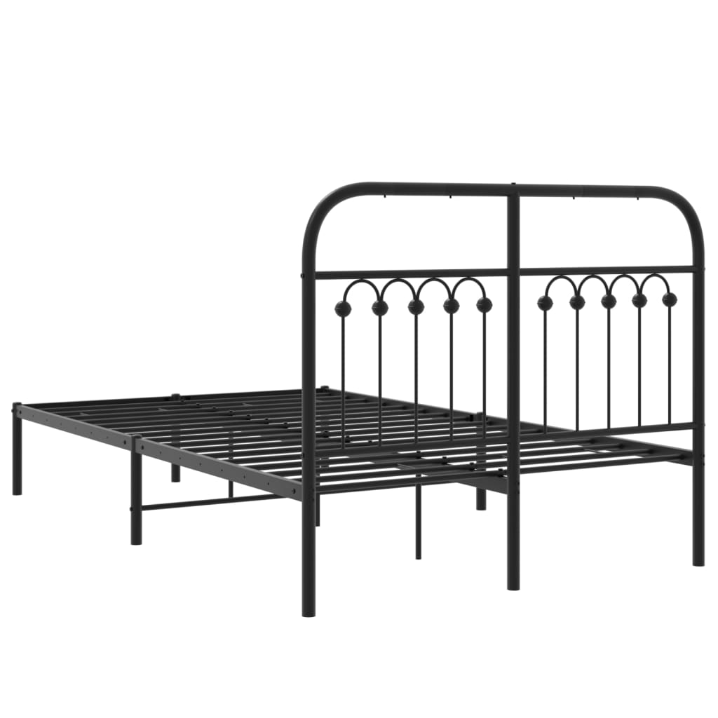 Metal Bed Frame with Headboard Black 120x190 cm Small Double