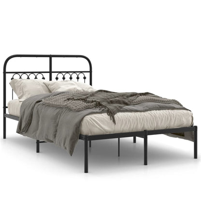 Metal Bed Frame with Headboard Black 120x190 cm Small Double