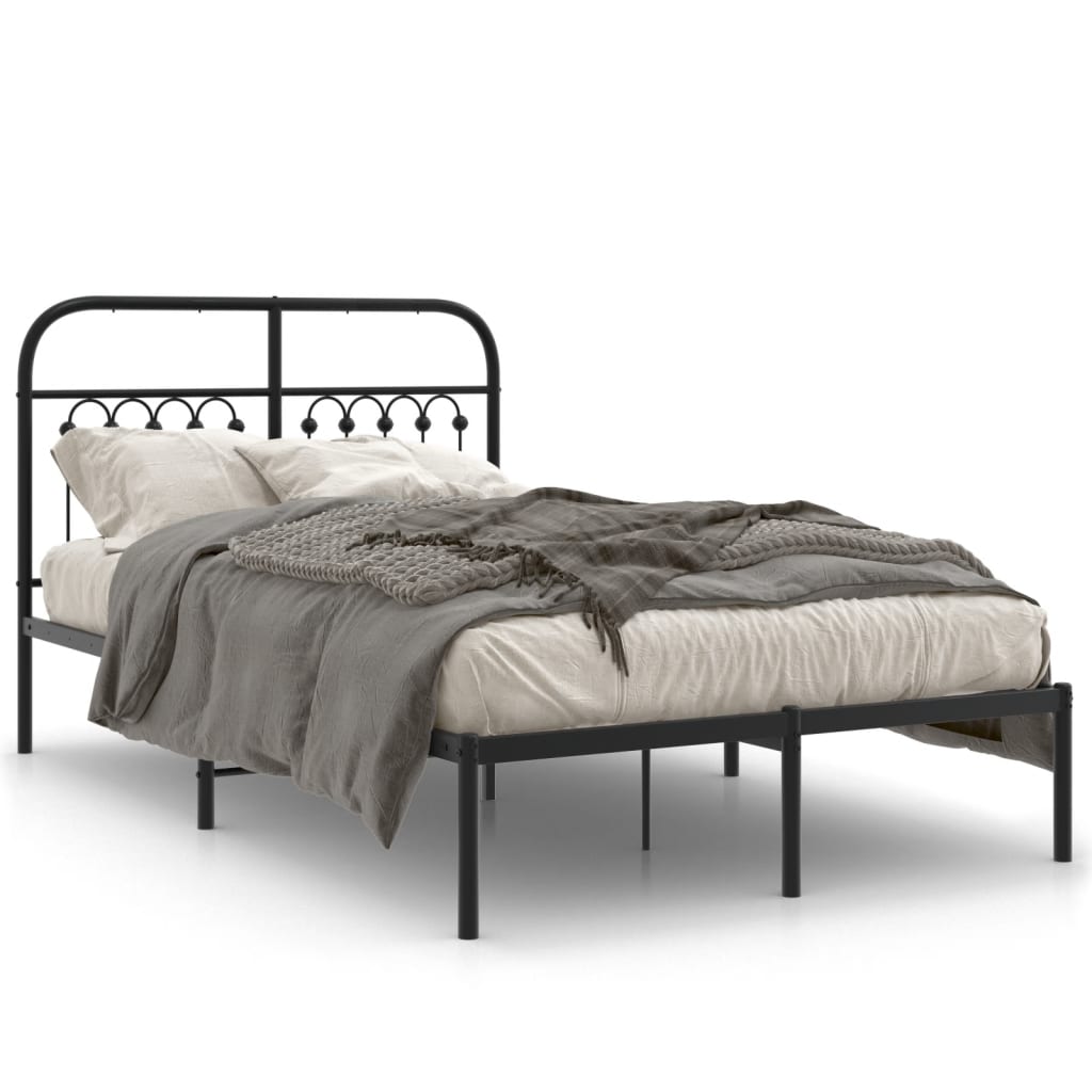 Metal Bed Frame with Headboard Black 120x200 cm