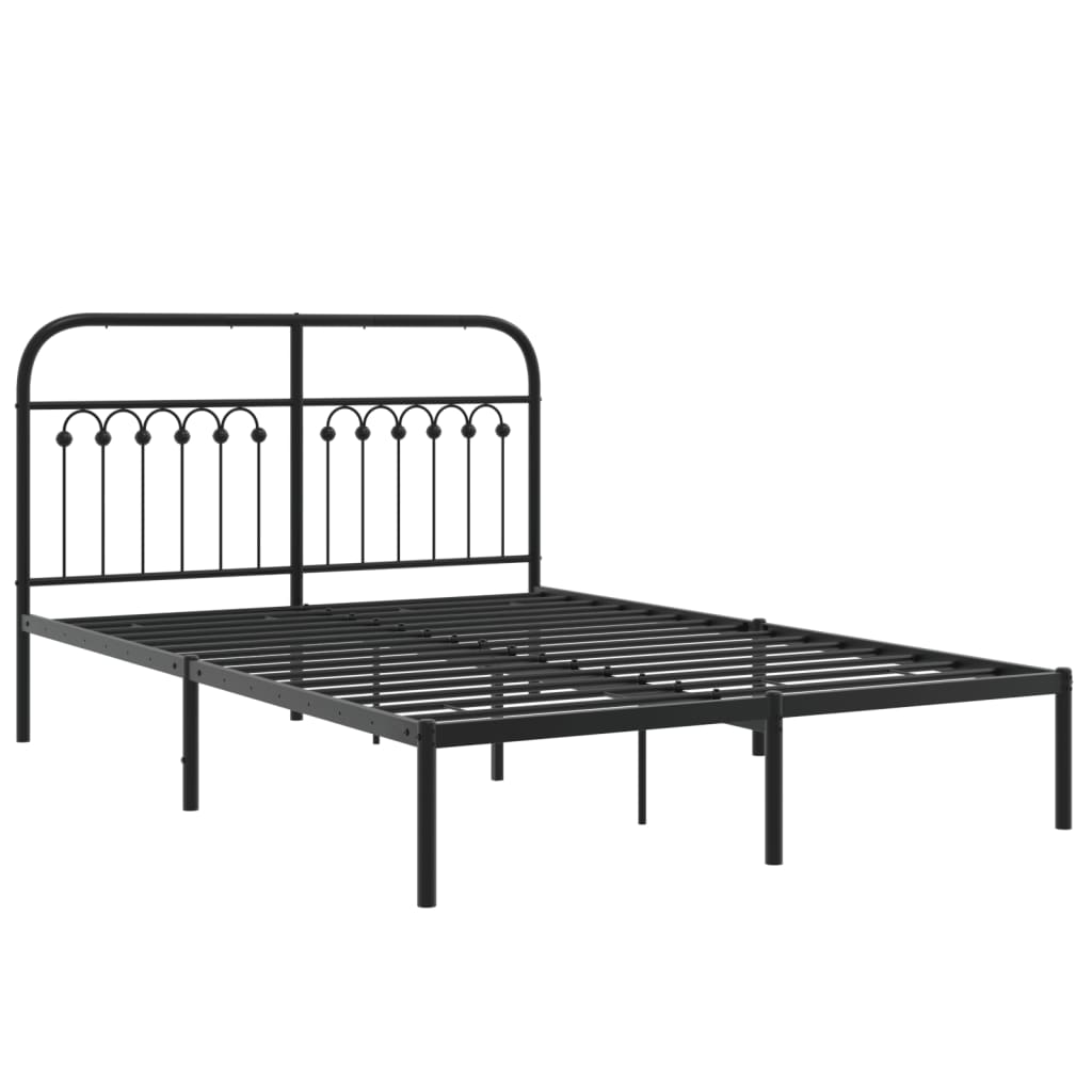 Metal Bed Frame with Headboard Black 135x190 cm Double