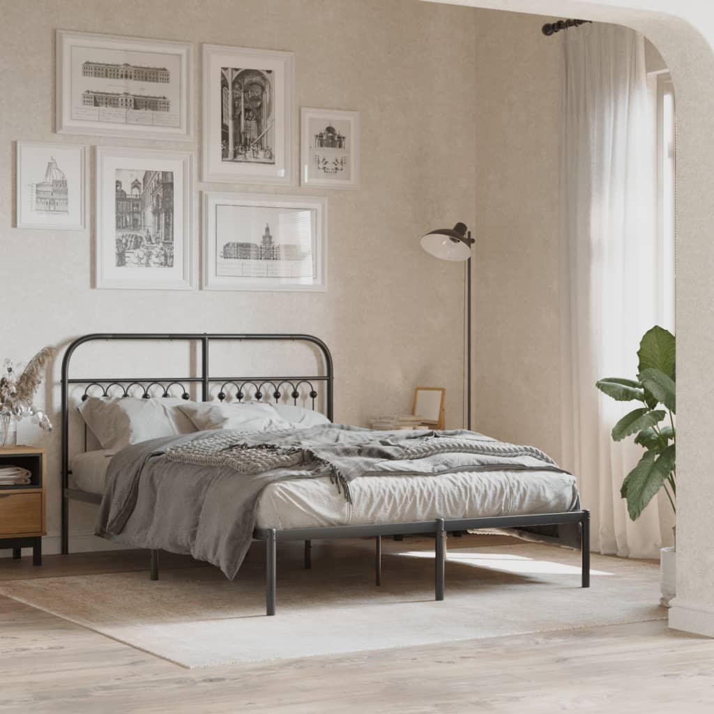 Metal Bed Frame with Headboard Black 135x190 cm Double