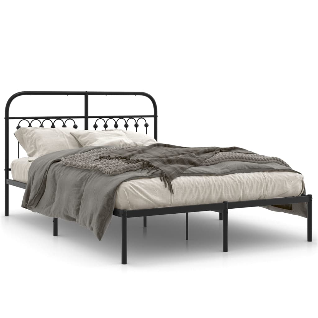 Metal Bed Frame with Headboard Black 135x190 cm Double