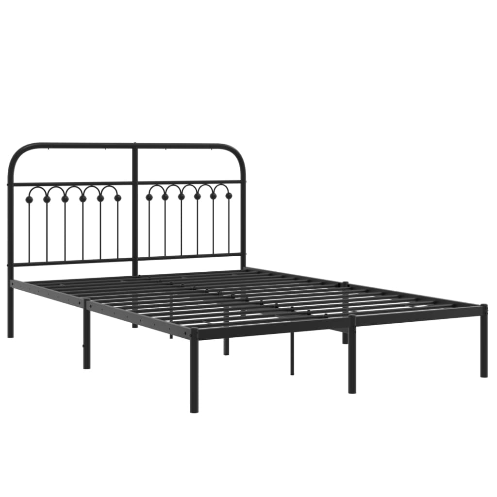 Metal Bed Frame with Headboard Black 140x190 cm